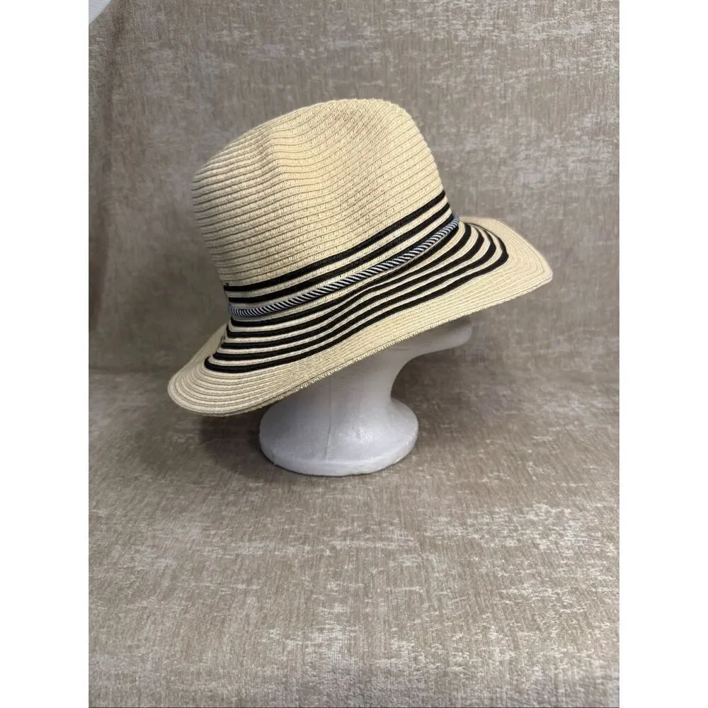 Tommy Bahama Women's Striped Woven UPF 50 Sun Straw Hat Beige Black One Size
